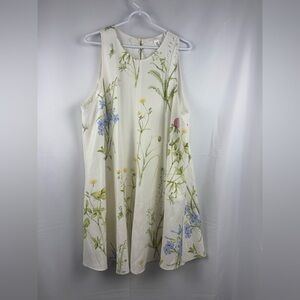 H&M A-Line Woven Floral Dress Size XXL Ecru Green Yellow